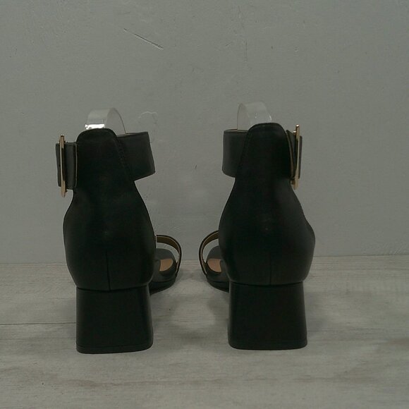 Aerosoles Eliza Black Leather Sandals with Gold Buckle block heel Size 10 W Wide - Picture 12 of 16